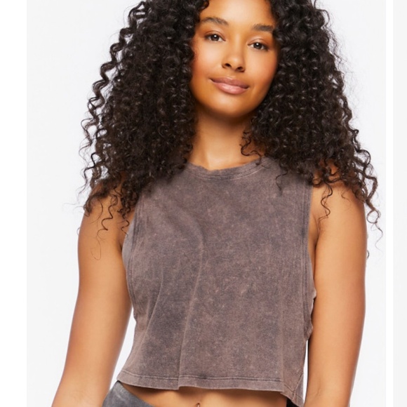 FOREVER 21 Dark Brown Sleeveless Cotton Boxy Crop Tank Top Size Small S - Picture 1 of 10
